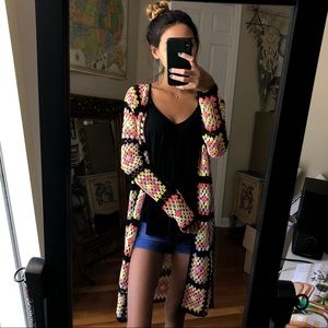 Multicolored Longline Crochet Cardigan || S
